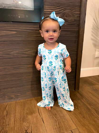 Blue Floral Bamboo - Romper