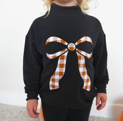 Gingham Bow Flare Mock-neck Set